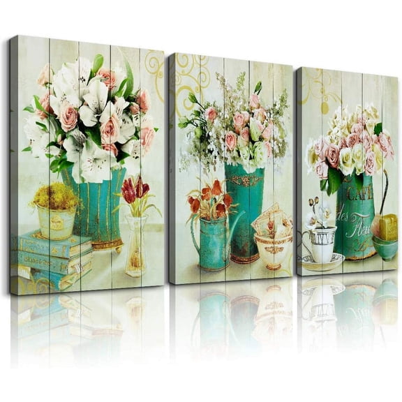 Wood grain Still life flowers Watercolor painting Canvas Wall Art for kitchen 3 piece Wall Decor for dining room bedroom Decorations Canvas Prints Home Decoration for Living Room Poster Artwork