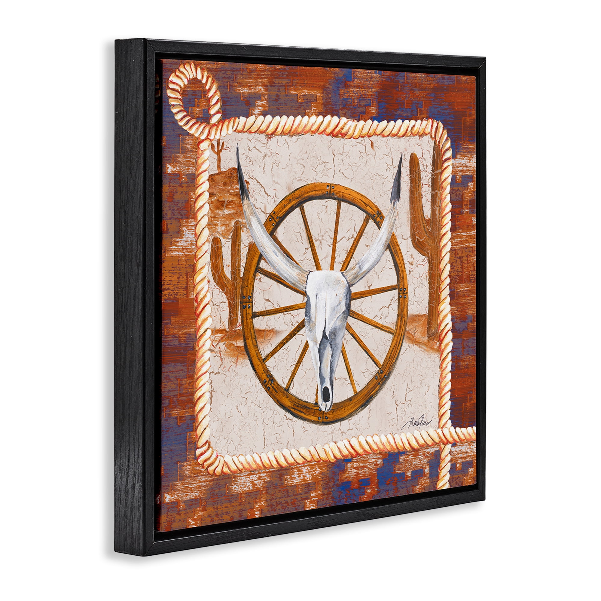 Stupell Industries Western Desert Wheel Landscape Painting Black Floater Framed Canvas Art Print Wall Art, 25 x 25