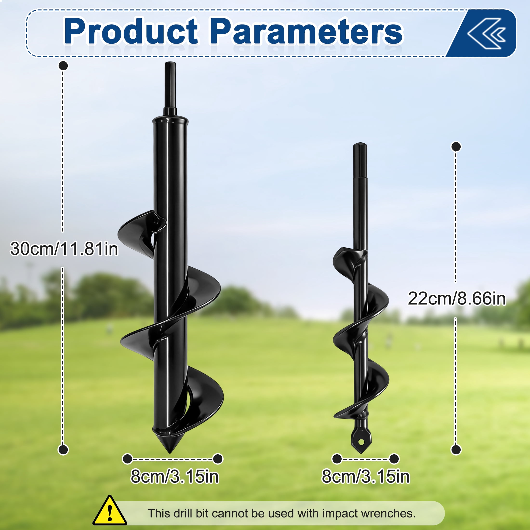 2 Pack Auger Drill Bit for Planting, 3.15 Inch Garden Spiral Garden Hole Digger Bit, Rustproof Earth Auger Bit for Cordless Drill, Bulb Seedling Flower Soil Digging Tool