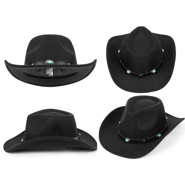 Studded Pinched Cowboy Hat with Belt Buckle Wide Brim Fedora Eohak Womens Western Cowboy Hats Studded Pinched Western  main image 2