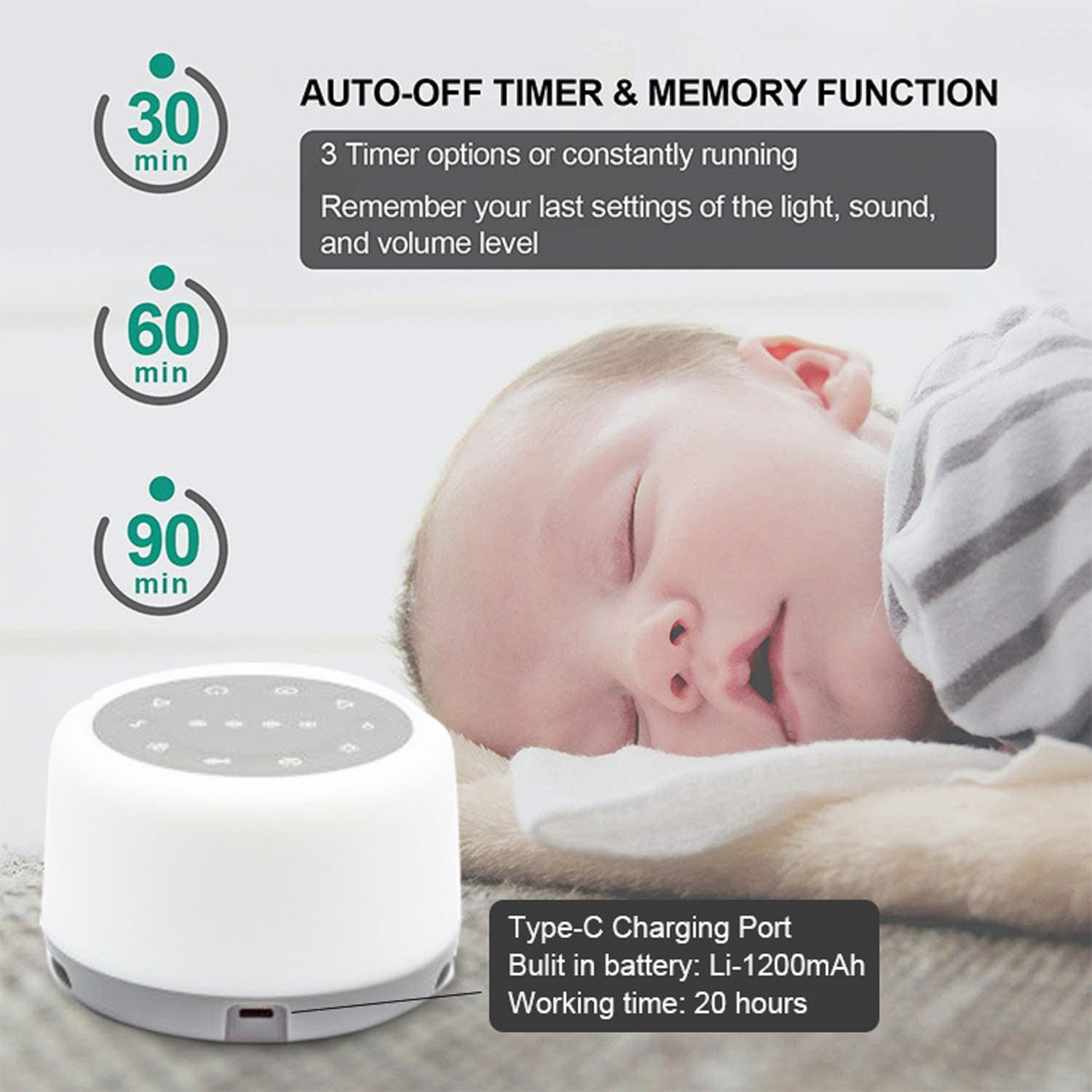 3 in 1 White Noise Sound Machine with Bluetooth Speaker Night Light for Kids and Adults