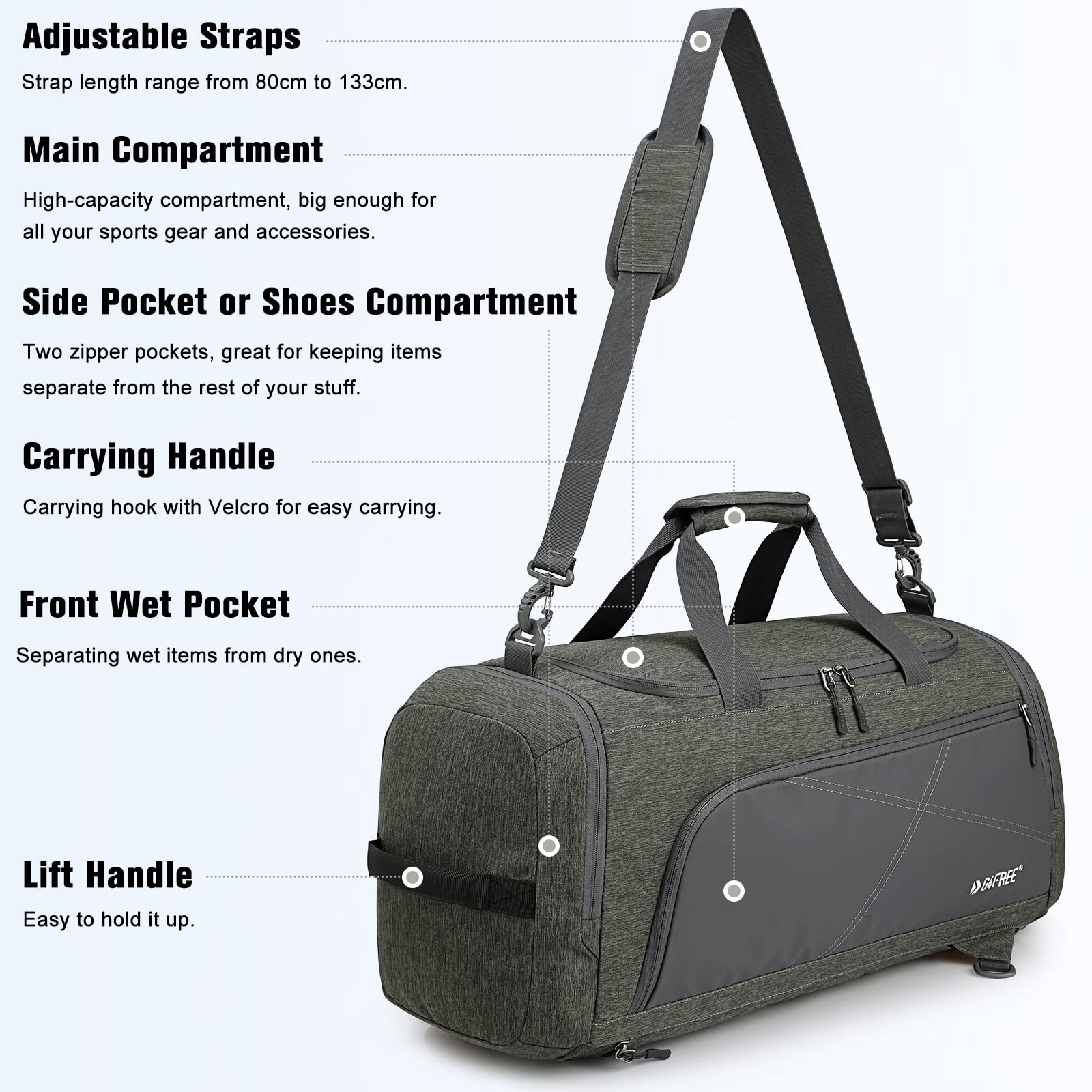 G4Free Sports Travel Duffel Bag 45L/60L with Shoe Compartment and Wet Pocket for Men and Women