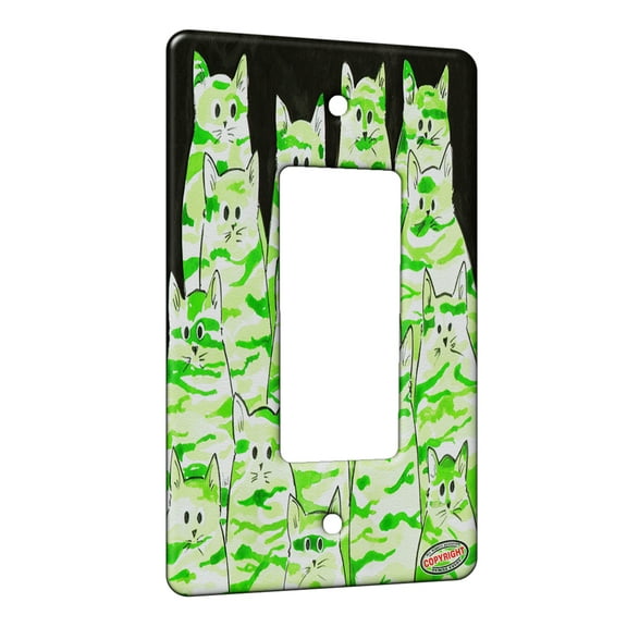 KuzmarK™ 1 Gang Rocker Wall Plate - Green Camo Camouflage Kitties Abstract Cat Art by Denise Every