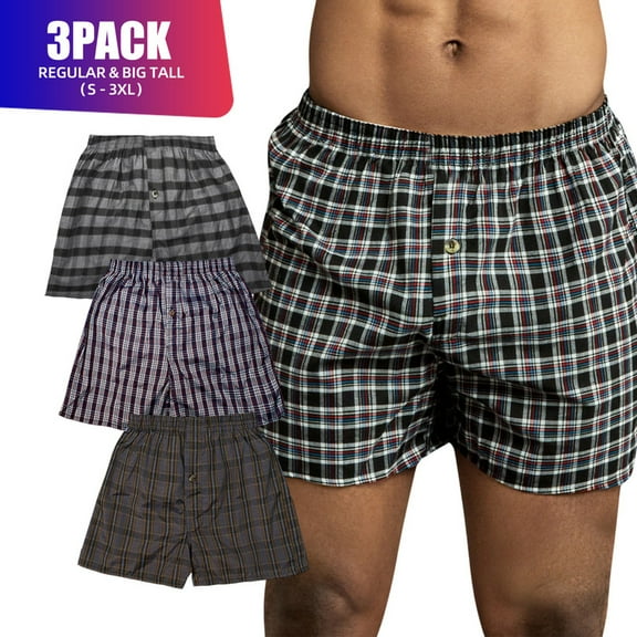 3 Pack Men's 100% Cotton Boxer Shorts Premium Cotton Random Mixed Color Pack Woven Relaxed Fit Underwear Elastic Waist Button Fly Pouch Menswear