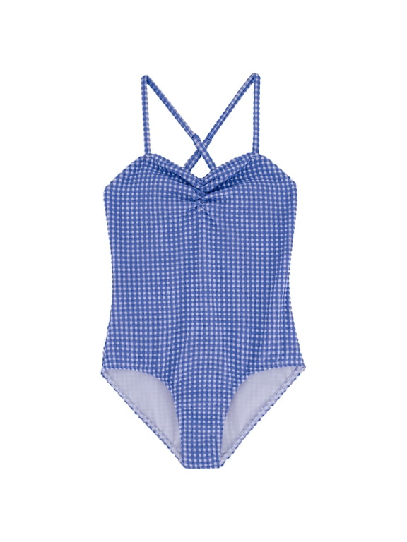 Girls' One-Piece Swimsuit with UPF 50+ Sun Protection, Quick Drying Bathing Suit, Blue Bonnet