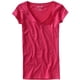 thumbnail image 1 of Aeropostale Camiseta básica con cuello en V liso liso para mujer, rosa, grande, 1 of 1
