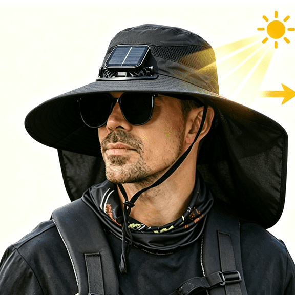 Wide Brim Solar Fan Hat Clearance,Fishing Hat with 2 Solar Fan Built in, 3 Speed Solar Powered Fan Hat,Outdoor Sun Hats for Men Women Hat,Usb & Solar Powerd Two Modes of Energy Supply