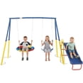 thumbnail image 2 of Hommoo 3 in 1 Swing Sets with Kids Slide Saucer Swing & Belt Swings Seat, Outdoor Heavy-Duty Metal Playset Swing Set for Backyard, Blue, 2 of 7
