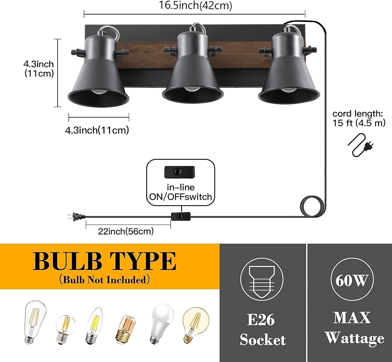 KEESFU 4.2 in Black Spotlight Head Corded Electric Plug-in Track Lighting Sets