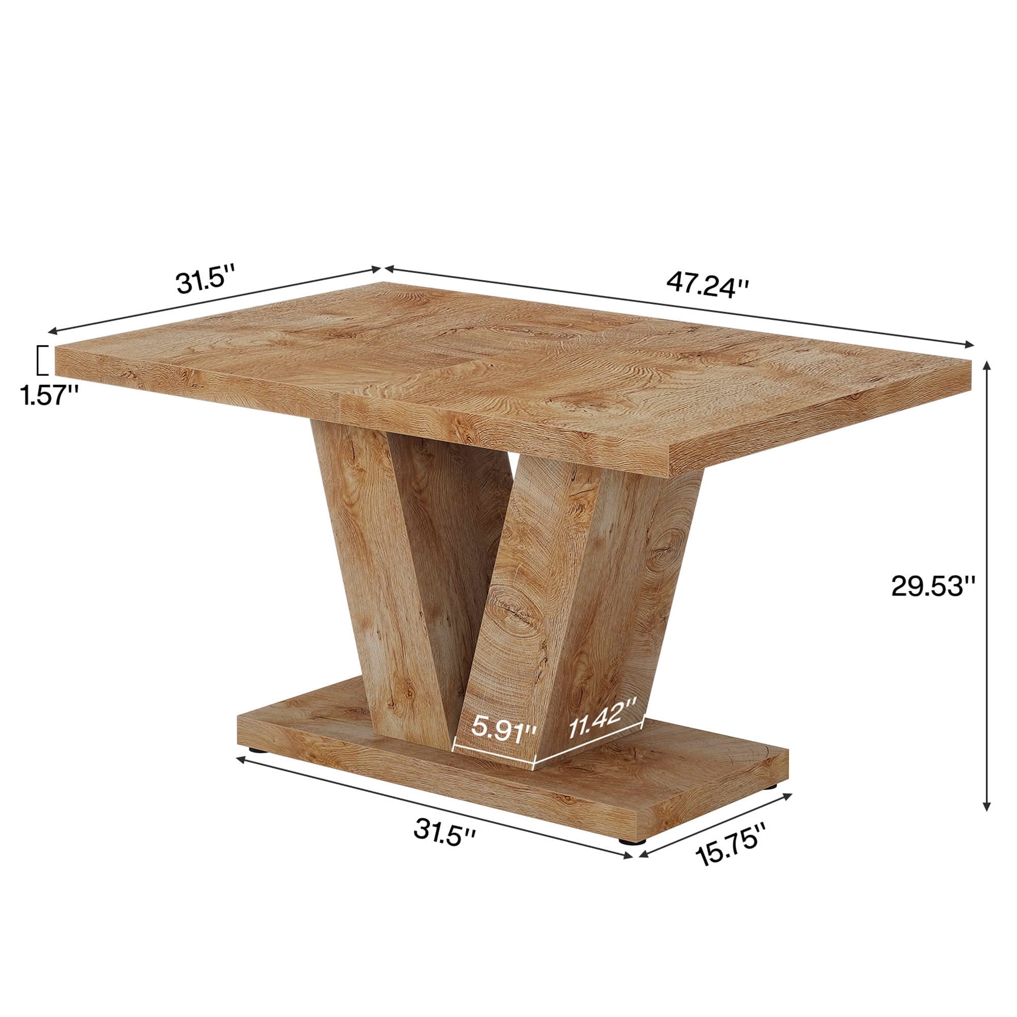 MAYEERTY 47 Inch Farmhouse Dining Table, Rectangular Kitchen Dinner Table with Heavy Duty Triangular Pedestal Base for 4 to 6 People