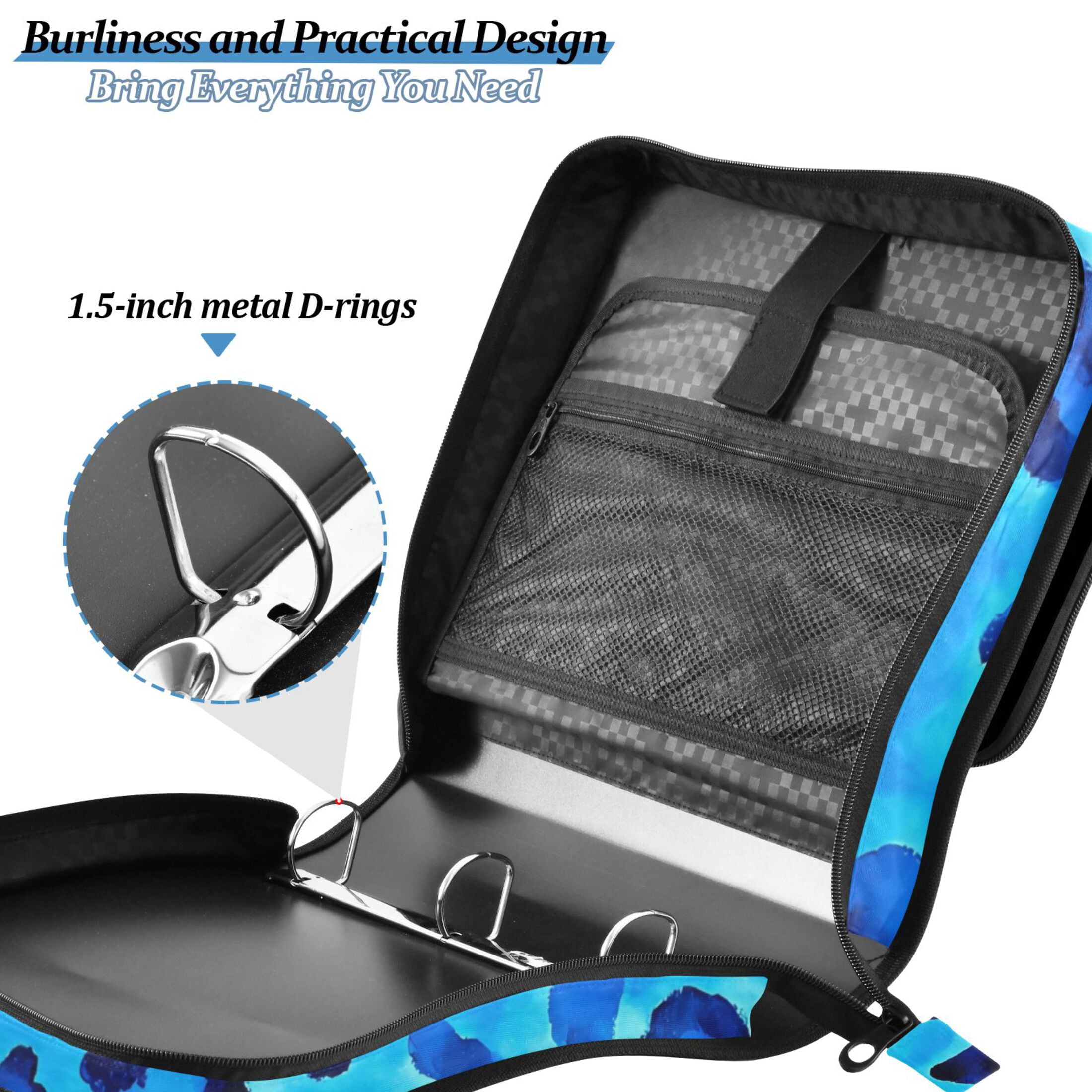 ALAZA Zipper Binder Leopard Blue 3 Ring Trapper Keeper File Folder Organizer Bag
