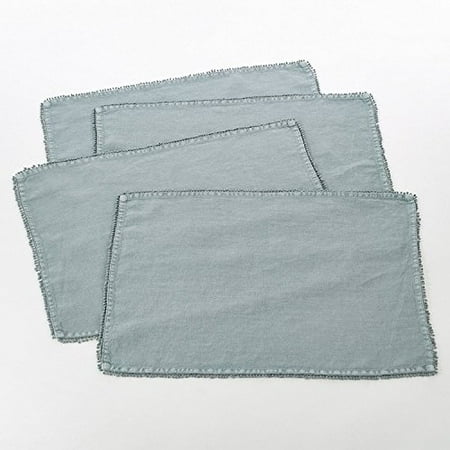 

Fennco Styles Pomponin Collection Pom Pom Design 100% Linen Table Placemats 14 W x 20 L Set of 4 Blue-Grey