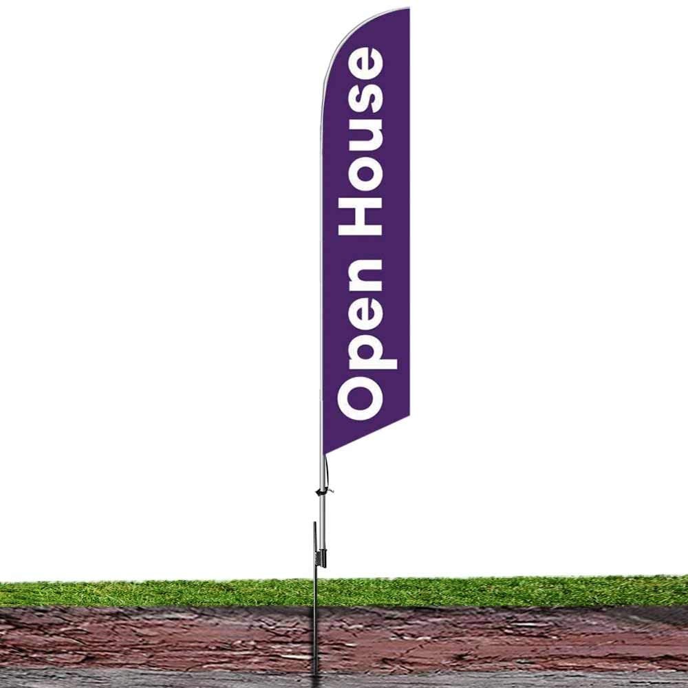 Cobb Promo Open House Purple Advertising Feather Flag with Complete 15ft Pole kit and Ground Spike