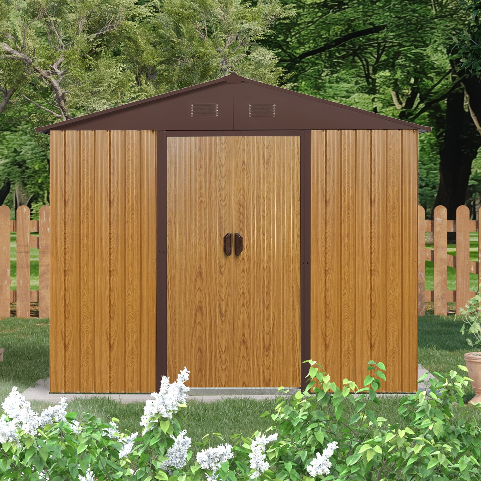 Alvantor 8 x 4 FT Outdoor Storage Shed Metal Garden Shed with Sliding Door and foundation for Backyard, Garden, White