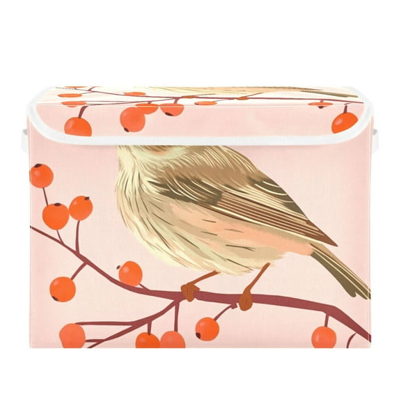 Bird on A Branch with Berries Large Storage Bins with Linen Collapsible Lid Storage Box 16.7 x 12.6 x 11.8in