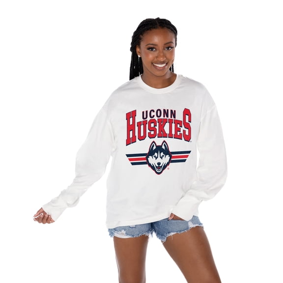 Women's Gameday Couture White UConn Huskies Oversized Swift Strike Long Sleeve T-Shirt