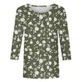 thumbnail image 5 of Women Summer Tops Womens Dressy Tops 3/ 4 Length Sleeve Summer Crew Neck Tshirts Flower Printing Loose Casual Blouses Fashion Flannels Women Boyfriend Style Womens Athletic Shirts Long Army Green XL, 5 of 5