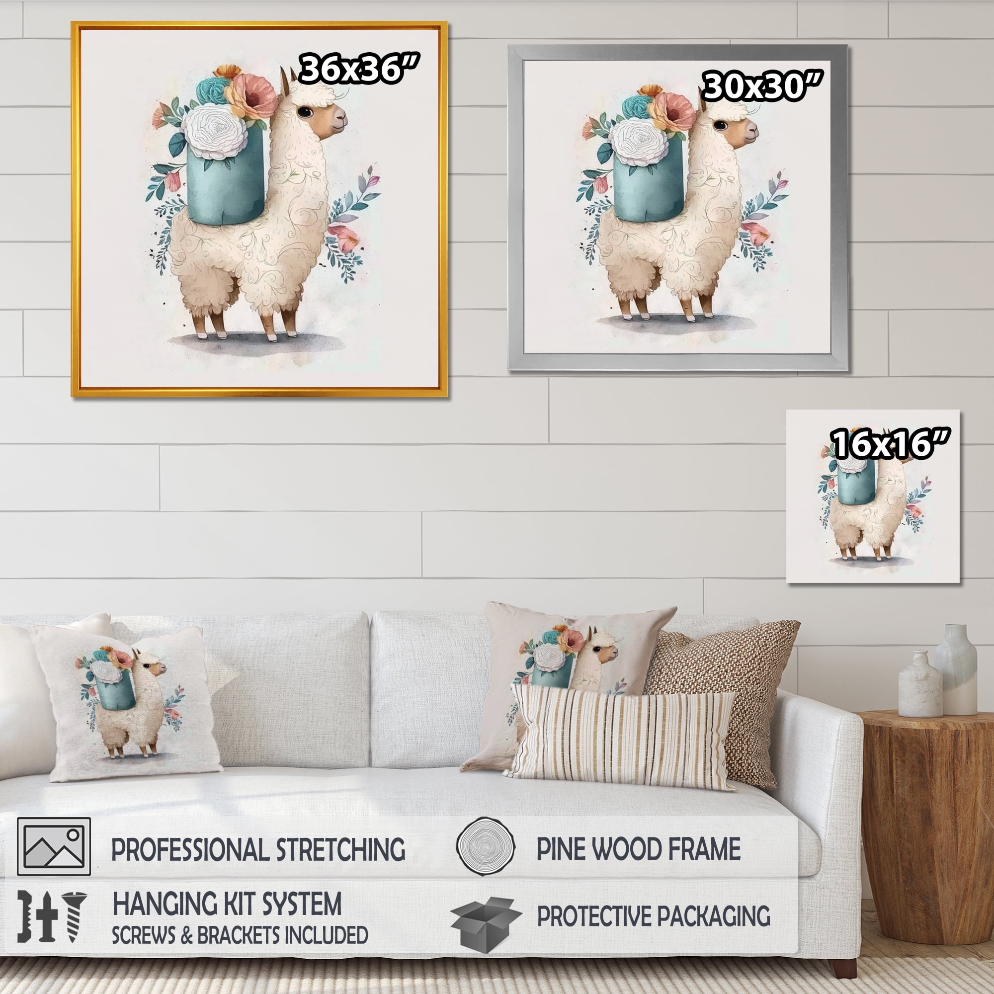 Designart Llama Building A Tower Of Toilet Paper With Flowers III Canvas Wall Art