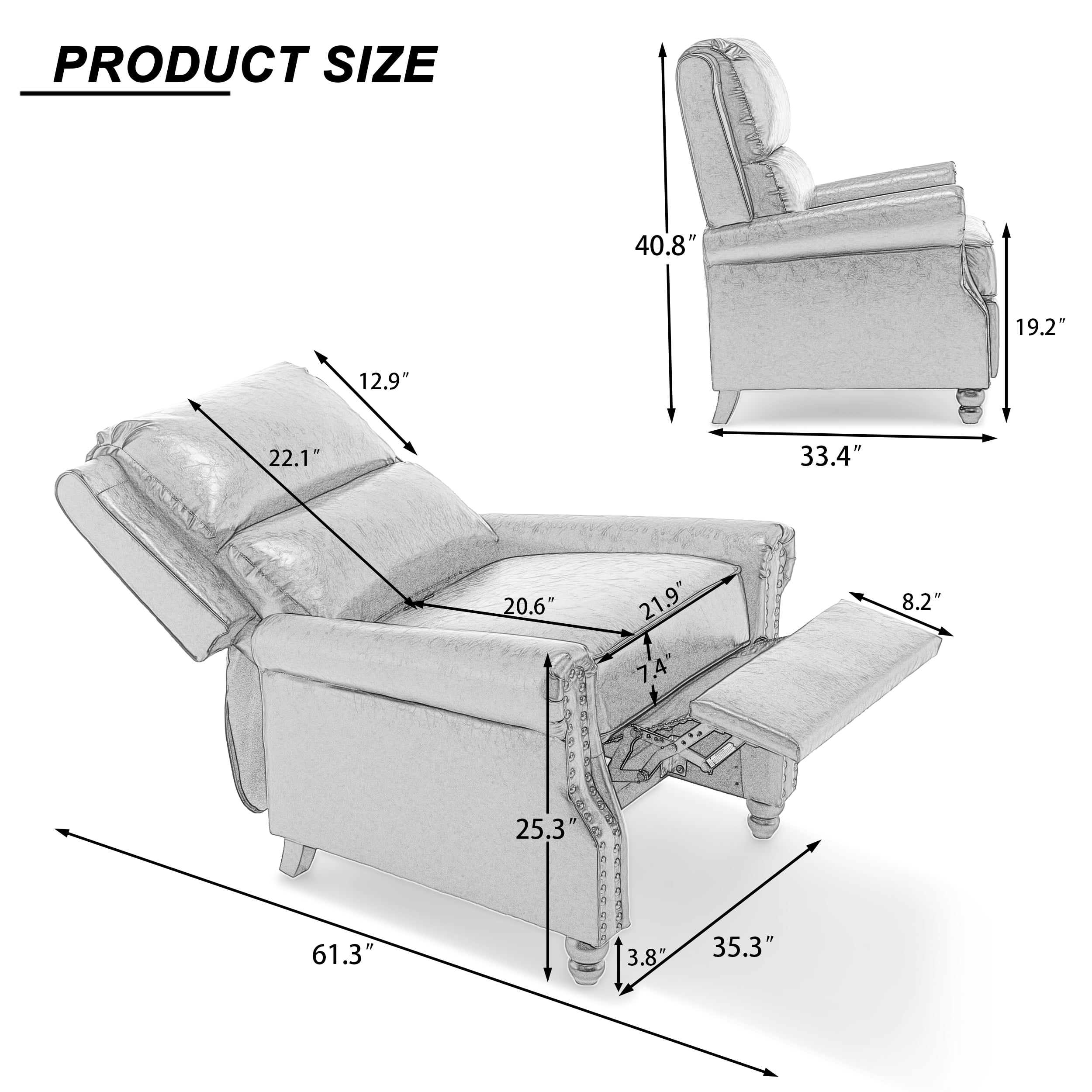 UIXE Pushback Recliner Chair Set of 2 Fabric Armchair Push Back Recliner Club Chairs Home Living Room, Pattern White