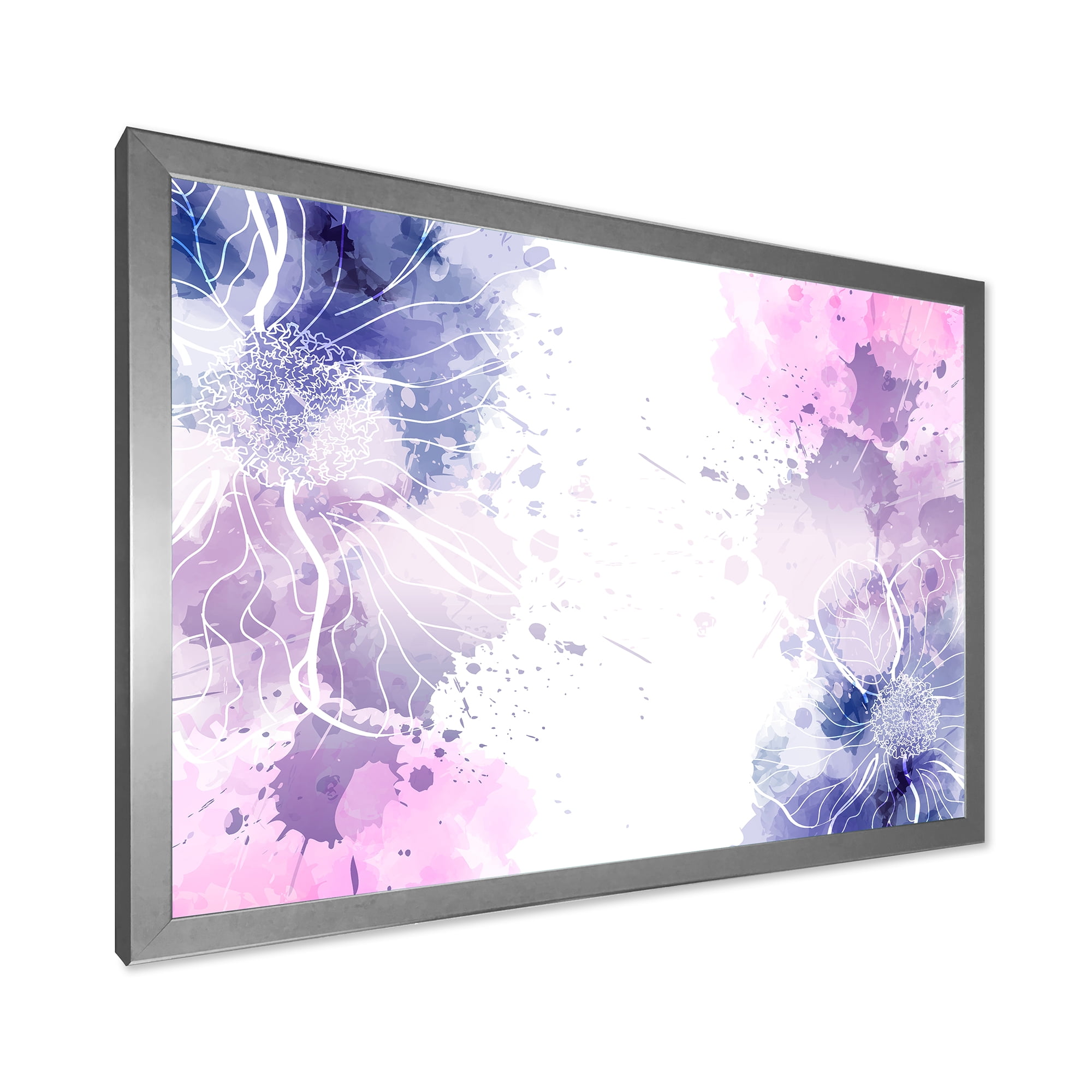 Designart 'Pink and Purple Abstract With Colorful Splashes I' Modern Framed Art Print