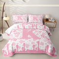 thumbnail image 2 of jejeloiu Bowknot Cow Print Initial K Quilt Full For Girls,Pink Western Cowgirls Boots Full Bedspread Sets For Kids,3pcs, 2 of 7