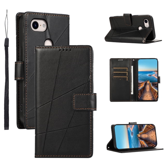 Google Pixel 3 Case ,Vintage PU Leather Flip Cover Card Slots Magnetic Kickstand Hand Strap Case for Google Pixel 3