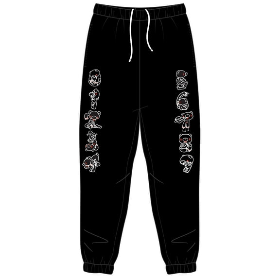 Gloomy Bear Line Art Men's Black Graphic Sweatpants- XL