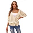 thumbnail image 4 of ABPHQTO Suéter de mujer con cuello en V cruzado beige con lazo lateral, 4 of 5