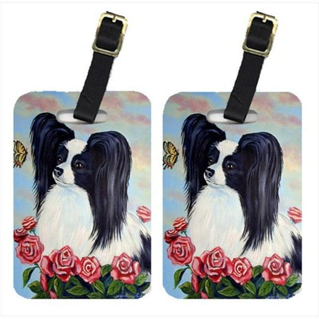 Carolines Treasures 7040BT Black And White Papillon In Roses Luggage Tags- Pack - 2