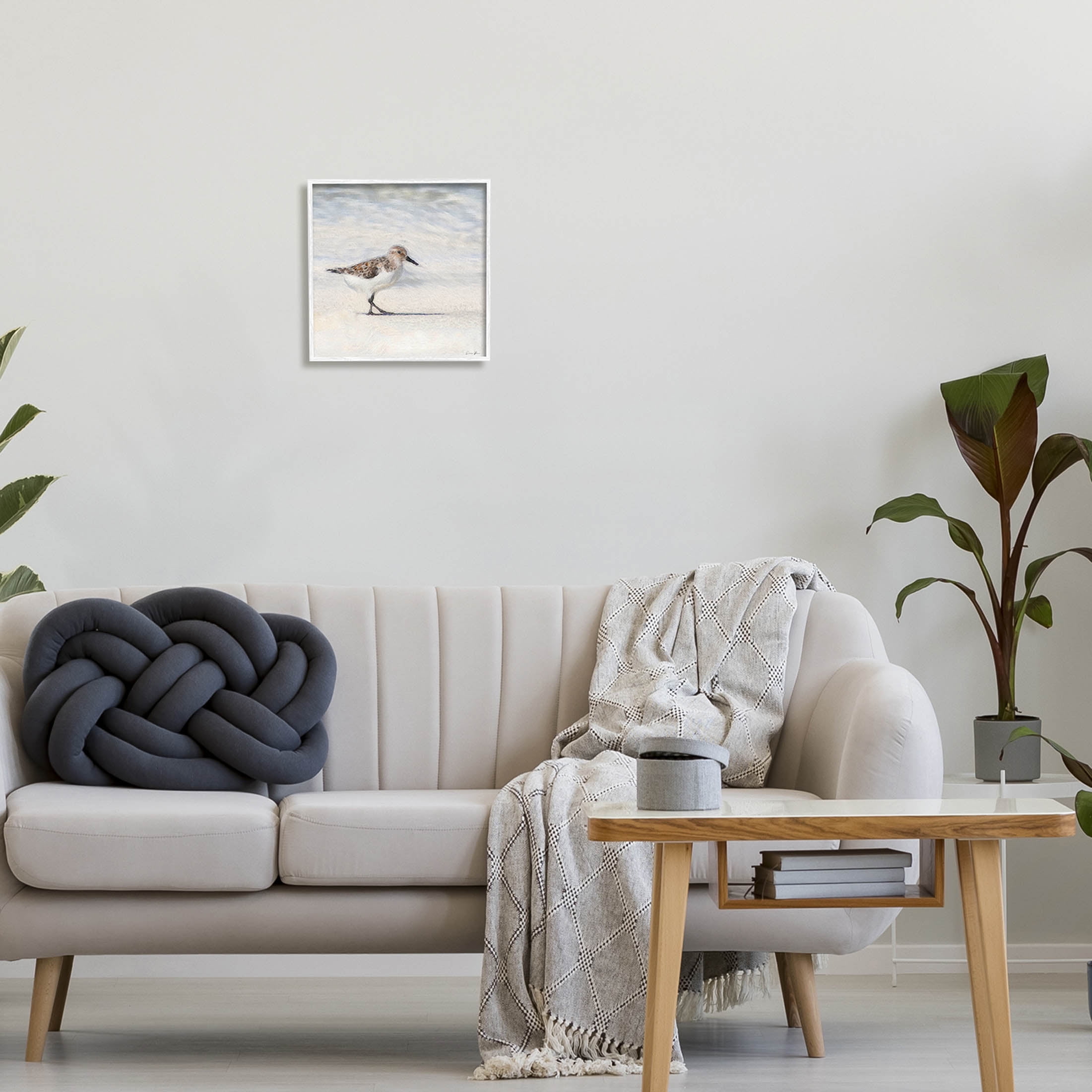 Stupell Industries Sandpiper Bird Stepping Beach Sand Graphic Art White Framed Art Print Wall Art, Design by Denise Brown