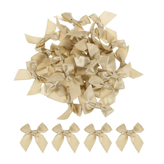 Uxcell 20Pcs Mini Ribbon Bow 1.5" Mini Fabric Satin Ribbon Flower Bows for Craft DIY Wedding Birthday Party Light Brown