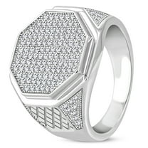 925 Sterling Silver White Clear CZ Large Statement Cocktail Mens Ring Band