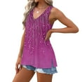 thumbnail image 4 of Sevevn Fashion Women's Casual Printed Sleeveless Solid V-Neck Ladies Top Blouse Hot Pink L Summer Savings, 4 of 7