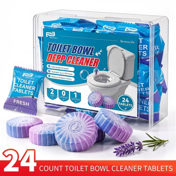 Toilet Bowl Cleaner Tablets,Hard Water Stain Remover and Deodorizer, Auto Cleaning, Long-Lasting, 24 Count