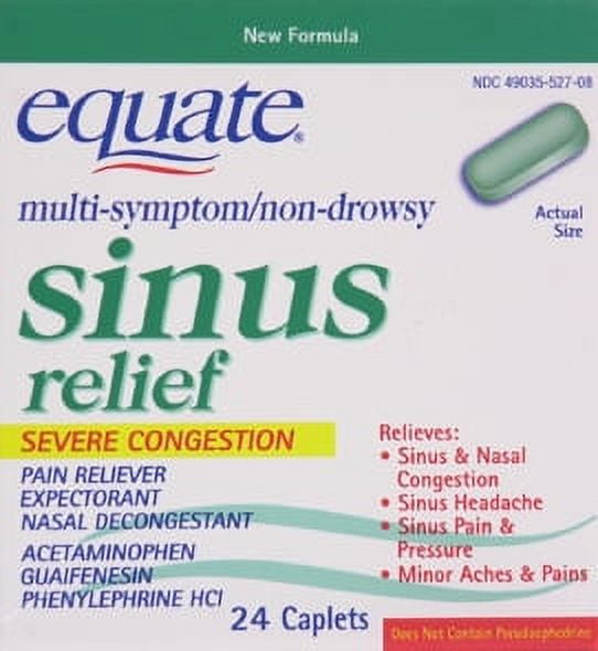 Equate Severe Acetaminophen, Guaifensin, Phenylephrine Hcl Sinus Congestion & Pain, 24 Count