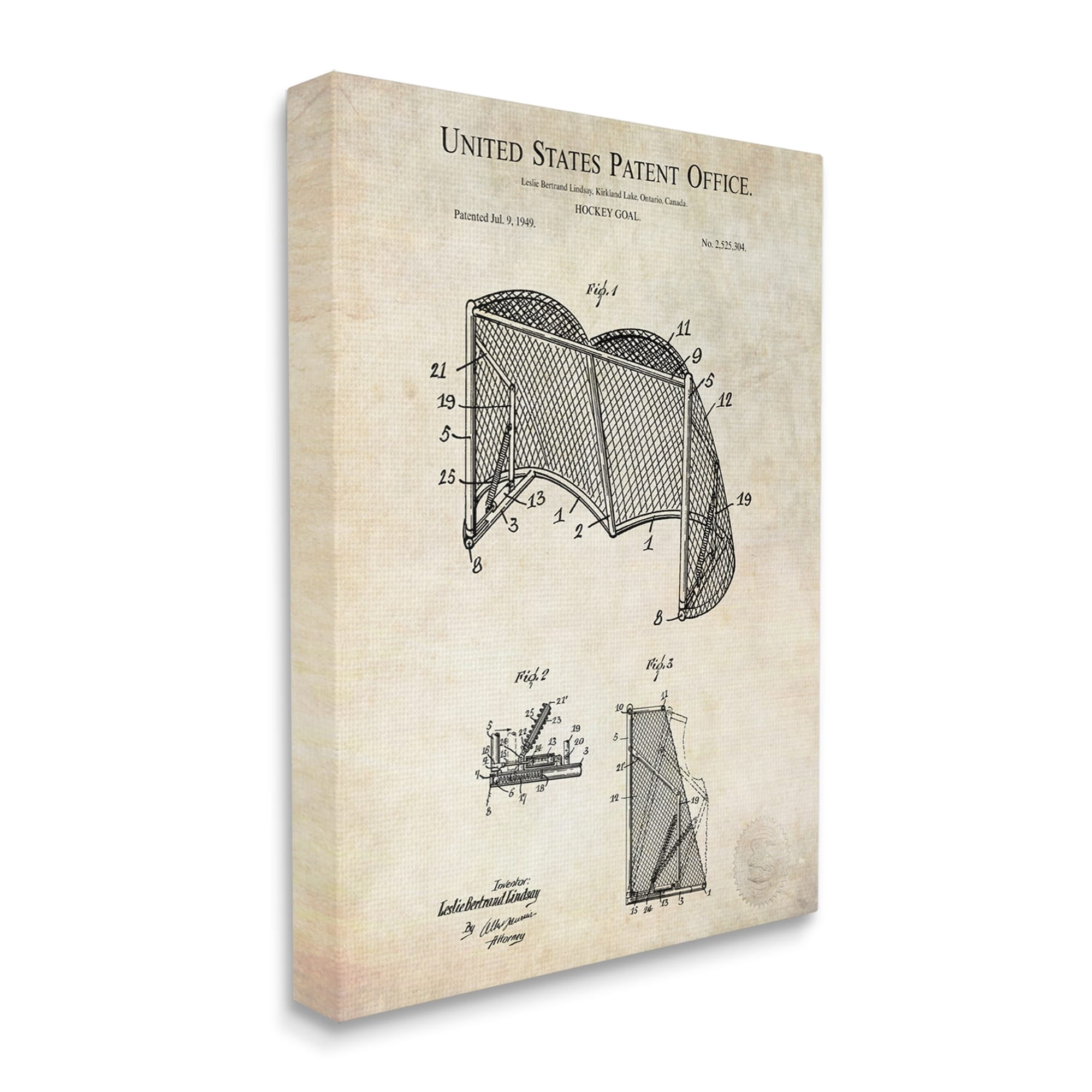 Stupell Industries Sports Hockey Goal Diagram Blueprint Patent Text Canvas Wall Art, 24 x 30, Design by Karl Hronek