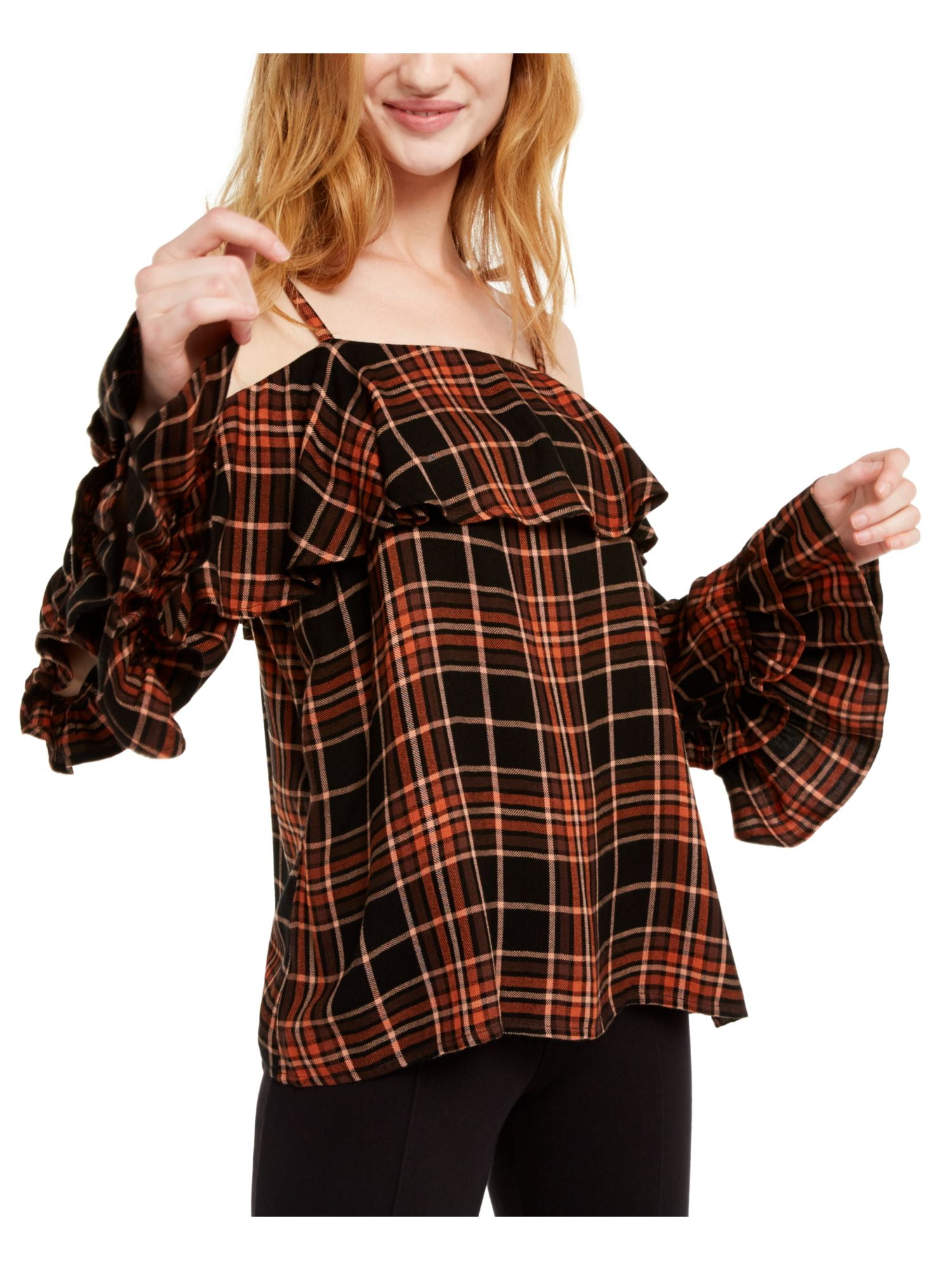 plaid off the shoulder top