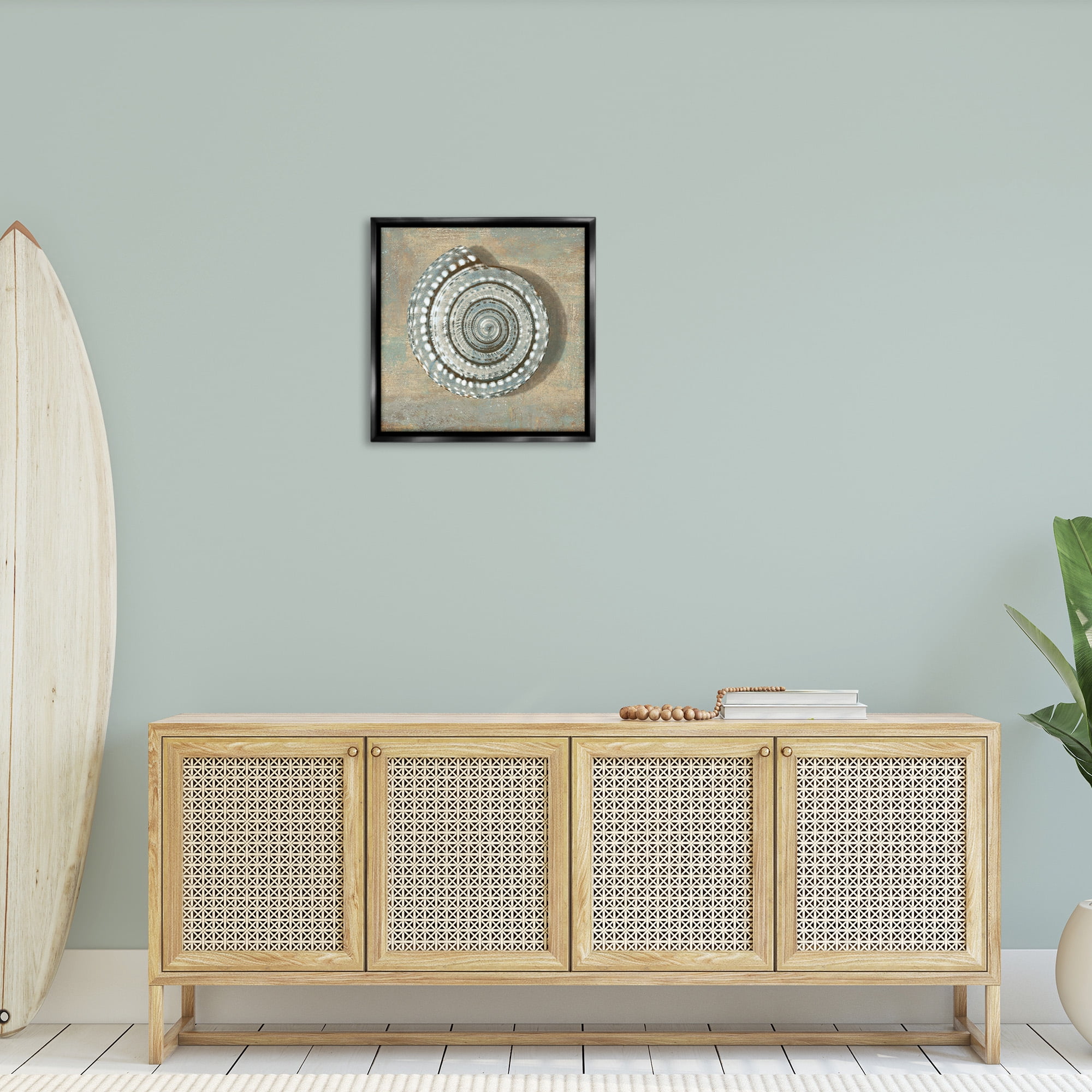 Stupell Industries Spiral Shell Beach Objects Design Nature Painting Black Floater Framed Canvas Art Print Wall Art, 25 x 25