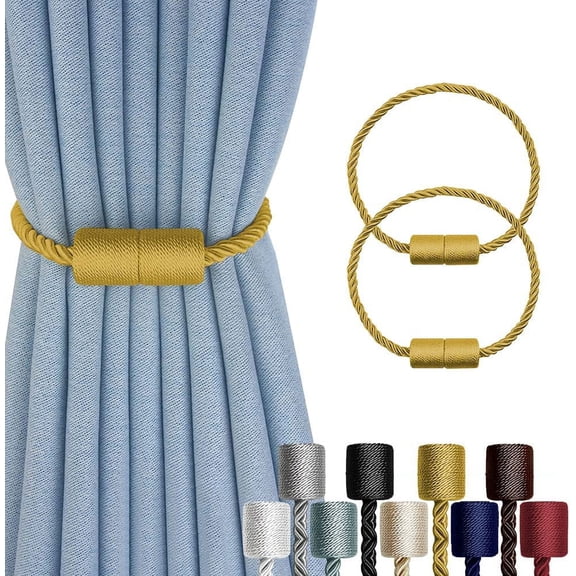 2 Pack Strong Magnetic Curtain Tiebacks Outdoor Decorative Tie Backs Modern Rope Tiebacks Modern Handmade Tie Backs Decorative Curtain Holdbacks for raperies-Gold