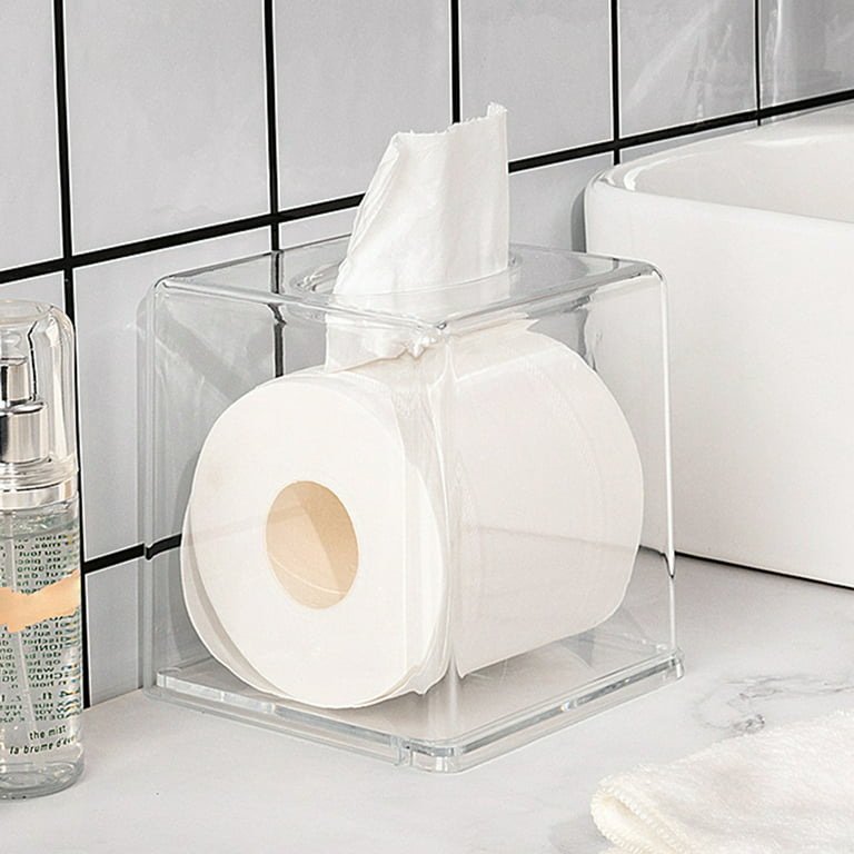 Yesbay Clear Acrylic Tissue Box Simple Square Round Tissue Box Dispenser Paper Napkin Container Organizer for Car Home Bathroom