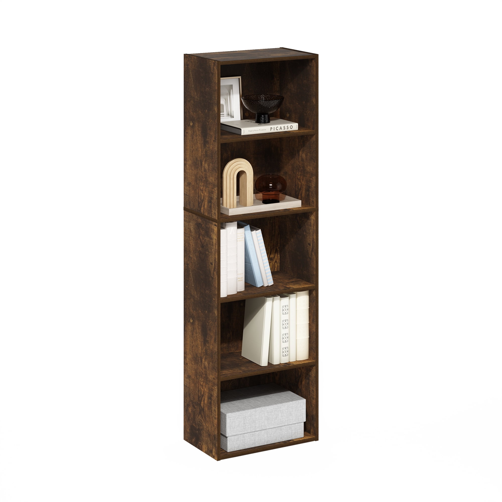 Furinno LUDER 5-Tier Reversible Color Open Shelf Bookcase in Amber Pine