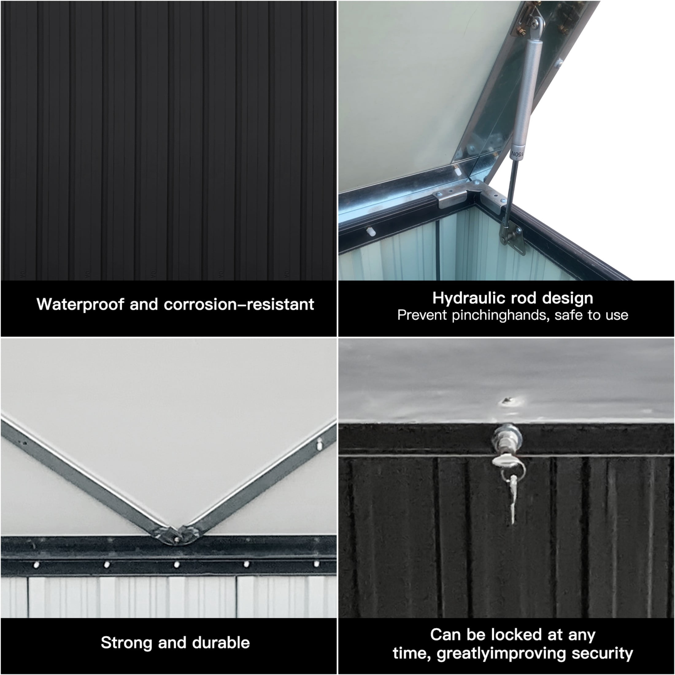 Alvantor Outdoor Storage Box - Weatherproof Metal Deck Box for Patio Cushions Garden Tools, Medium Black