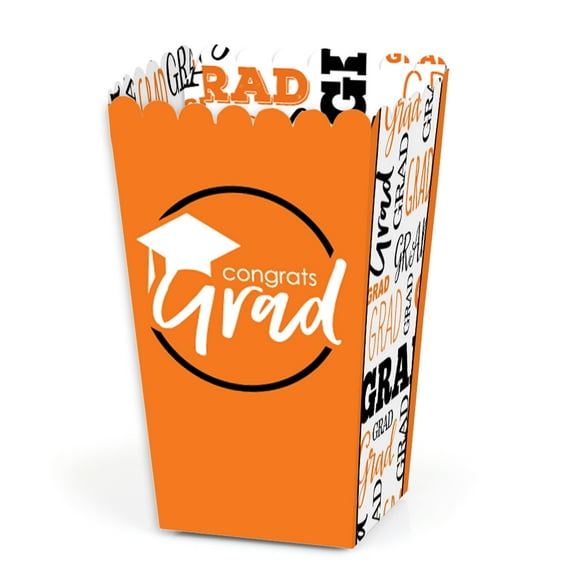 Big Dot of Happiness Orange Graduation Party Favor Popcorn Treat Boxes - Set of 12