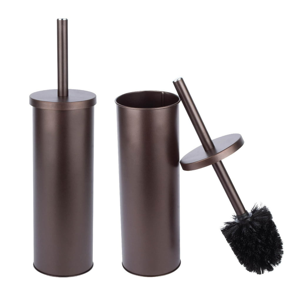 Sleek Toilet Brush and Holder with Metal Handle Bronze, Pack of 2
