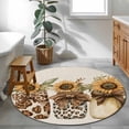 thumbnail image 5 of Leopard Sunflower Glass Round Rug 3.3ft Washable Circle Entryway Rugs Non Slip Brown Bow Rustic Area Rug Indoor Floor Carpet for Bedroom Kitchen Living Room Home Office Dining Room Nursery, 5 of 8