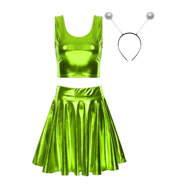 iiniim Costume Holographique pour Femmes d'Extraterrestre Fille de l'Espace Halloween Jeu de Rôle Déguisement Carnaval Fête Tenue de Boîte de Nuit FluorescentGreenC m