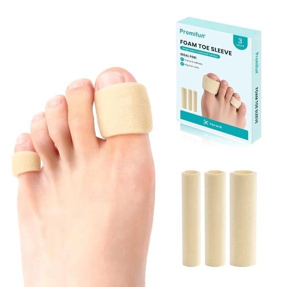 Promifun Cuttable Foam Toe Tubes Sleeves Toe Protectors Corns Calluses Blisters Protectors,3 Count,White