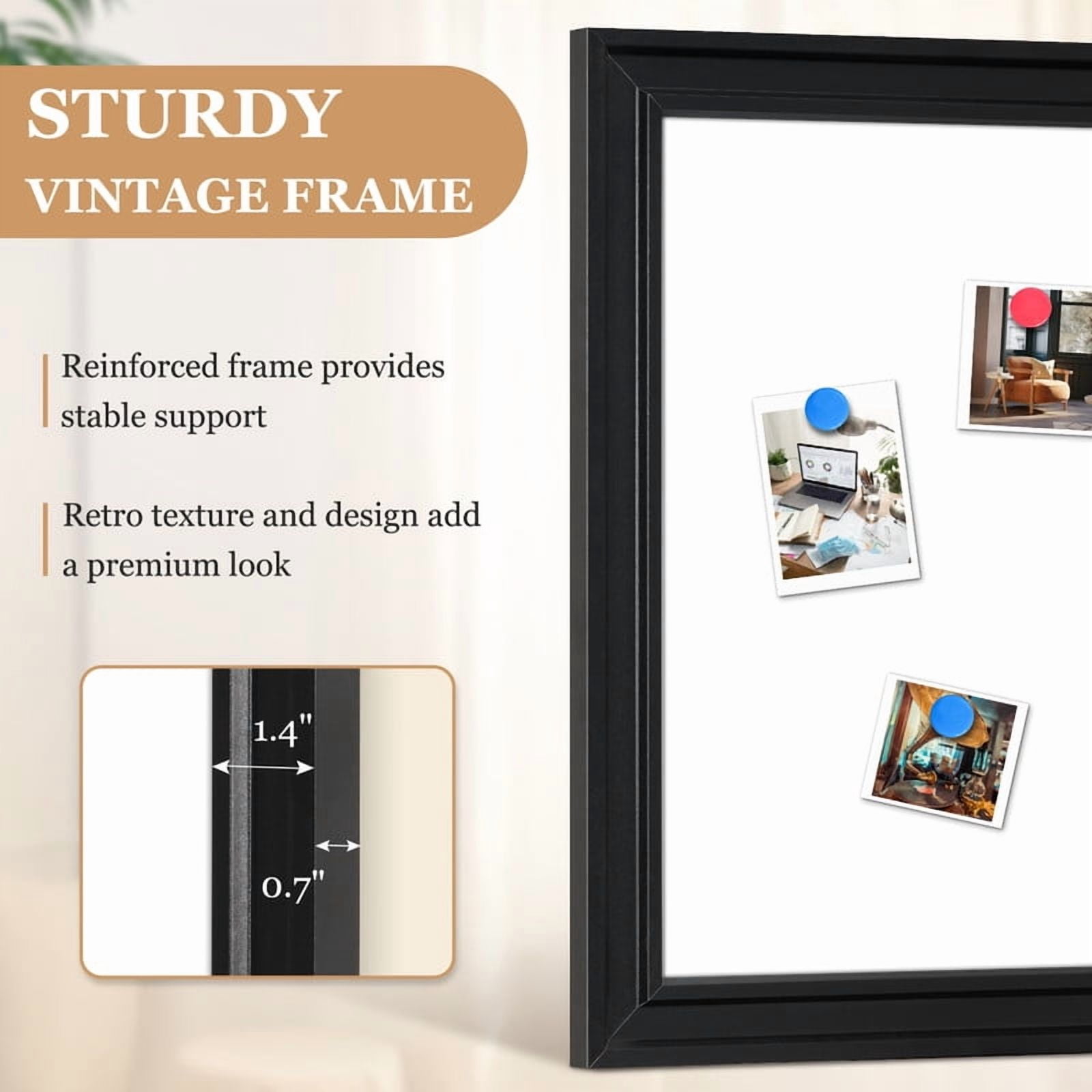 DOLLAR BOSS Large Magnetic White Board Dry Erase Board for Wall with Real Wooden Frame, 36" x 24", Wall Mount, Includes 4 Color Markers, Eraser and 4 Magnets,Home Office Products, Black Frame