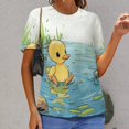 thumbnail image 6 of Fun And Playful Duck Womens Tops Women's Fashion Casual Short Sleeve Flower Print Round Neck Pullover Top Blouse, 6 of 6