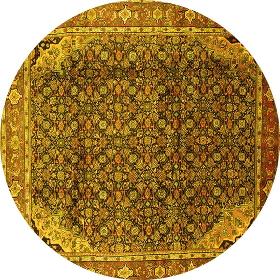 Ahgly Company Machine Washable Indoor Round Persian Yellow Traditional Area Rugs, 3' Round